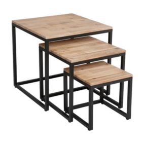 Lot de 3 tables gigognes en Bois d'Acacia et Métal noir