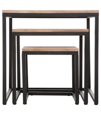 Lot de 3 tables gigognes en Bois d'Acacia et Métal noir