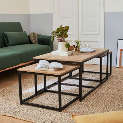 En.casa Ensemble 3 Tables Basses Gigognes Bois De Pin Naturel – Tables D'Appoint Carrées Hauteurs Différentes