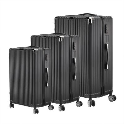 Lot de 3 valises à roulettes noires - ABS- Avec serrure TSA - Grande taille - Tailles M-L-XL, Noir