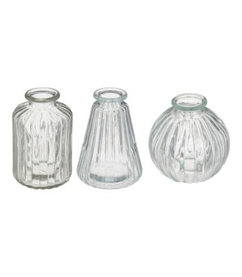 Lot de 3 Vases Soliflores en Verre strié