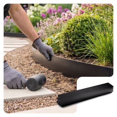 Lot de 30 Bordure de jardin en métal flexible 100x13cm noir VOUNOT