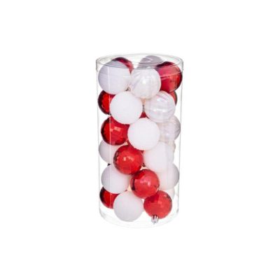 Lot de 30 Boules de Noël "Colorama" 6cm Rouge & Blanc