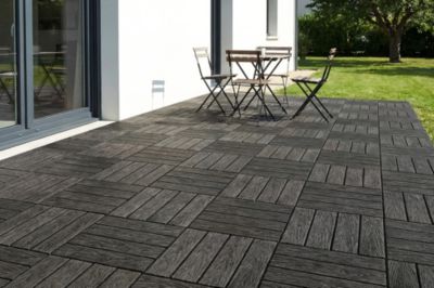 Lot de 30 dalles clipsables terrasse en composite JURA effet bois gris 30x30cm