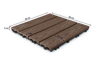 Lot de 30 dalles clipsables terrasse en composite RILA brun 30x30cm