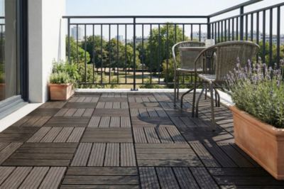 Lot de 30 dalles clipsables terrasse en composite SERRA gris rainuré 30x30cm