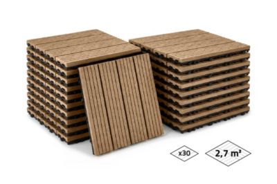 Lot de 30 dalles clipsables terrasse en composite SERRA teck rainuré 30x30cm