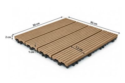 Lot de 30 dalles clipsables terrasse en composite SERRA teck rainuré 30x30cm