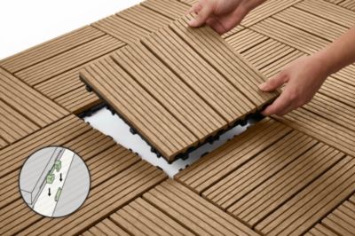 Lot de 30 dalles clipsables terrasse en composite SERRA teck rainuré 30x30cm