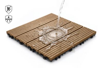Lot de 30 dalles clipsables terrasse en composite SERRA teck rainuré 30x30cm