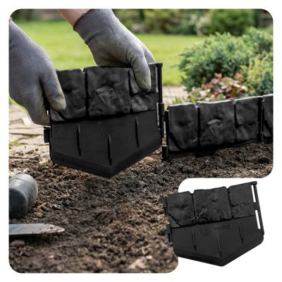 Lot de 35 pcs Bordure de jardin imitation pierre facile a installer 5.35m noir VOUNOT