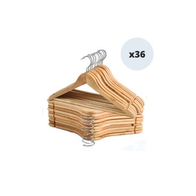 Lot de 36 cintres en bois à  Tête en métal chromé pivotante MSV