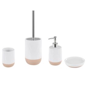 Lot de 4 accessoires de salle de bain en céramique blanc et beige LEBU