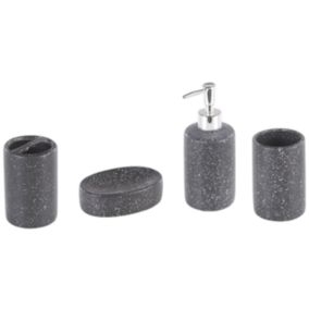 Lot de 4 accessoires de salle de bains en céramique gris foncé ILOCA