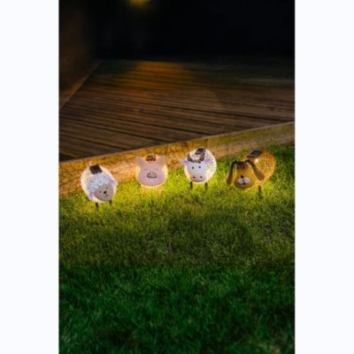 Lot de 4 Animaux solaire Métal (Chien, Cochon, Vache, Mouton)