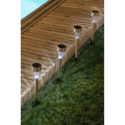 Lot de 4 Balises solaires inox H33,5cm-lumière blanche 5 lumens-idéale pour bordures ou allées