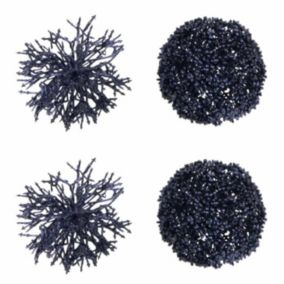 Lot de 4 Boules de Noël "Corail" 10cm Bleu