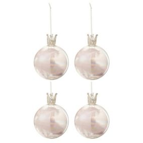 Lot de 4 Boules de Noël "Couronne" 10cm Rose