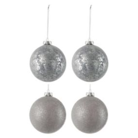 Lot de 4 Boules de Noël Design "Atop" 10cm Gris