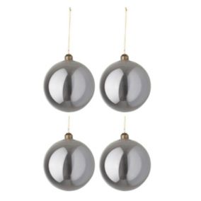 Lot de 4 Boules de Noël Design "Lisse" 28cm Gris