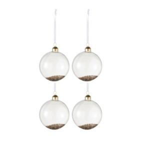 Lot de 4 Boules de Noël en Verre "Paillettes Or" 24cm Transparent