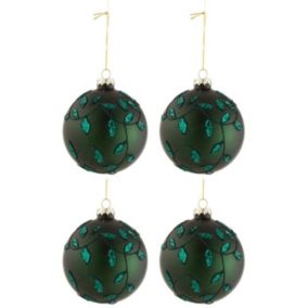 Lot de 4 Boules de Noël "Feuilles" 10cm Vert Mat