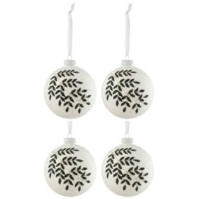 Lot de 4 Boules de Noël "Feuilles Paillettes" 10cm Blanc