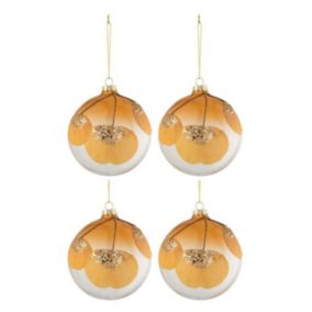 Lot de 4 Boules de Noël "Feuilles Séchées" 10cm Ocre