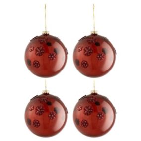 Lot de 4 Boules de Noël "Fleurs Verre" 12cm Marron