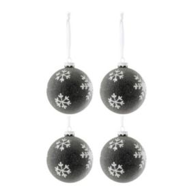 Lot de 4 Boules de Noël "Flocon" 10cm Gris Foncé