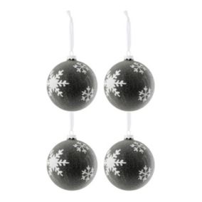 Lot de 4 Boules de Noël "Flocon" 12cm Gris Foncé