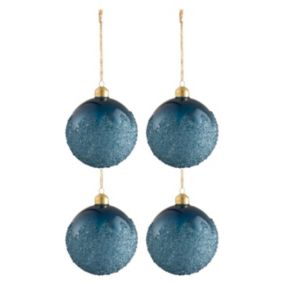 Lot de 4 Boules de Noël "Givrées" 10cm Bleu