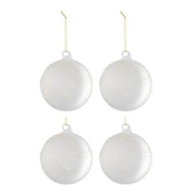 Lot de 4 Boules de Noël Givrées "Feuilles" 10cm Blanc