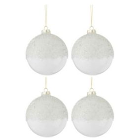 Lot de 4 Boules de Noël "Givre" 10cm Blanc