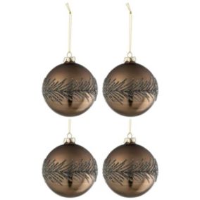 Lot de 4 Boules de Noël "Givre Mat" 10cm Marron