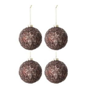 Lot de 4 Boules de Noël "Givres" 10cm Marron