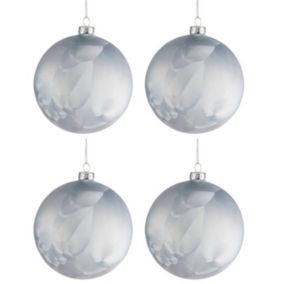 Lot de 4 Boules de Noël "Glacé" 10cm Bleu