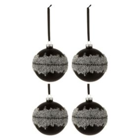 Lot de 4 Boules de Noël "Glace" 11cm Noir & Argent