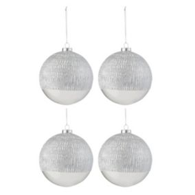 Lot de 4 Boules de Noël "Lignes Verre" 12cm Argent