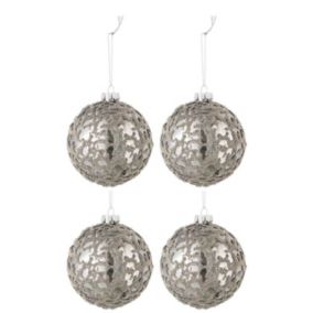 Lot de 4 Boules de Noël "Mini Perles" 10cm Gris