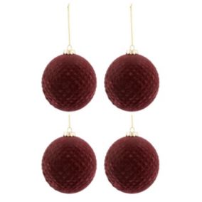 Lot de 4 Boules de Noël "Motifs" 10cm Bordeaux