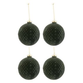 Lot de 4 Boules de Noël "Motifs" 10cm Vert Foncé