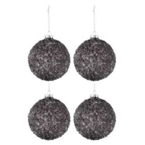 Lot de 4 Boules de Noël "Paillettes" 10cm Anthracite