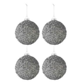 Lot de 4 Boules de Noël "Paillettes" 10cm Gris Fumé