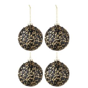 Lot de 4 Boules de Noël "Paillettes" 10cm Noir & Or