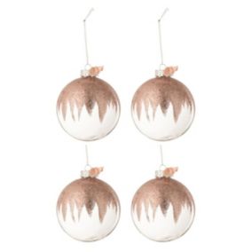 Lot de 4 Boules de Noël "Paillettes" 12cm Rose