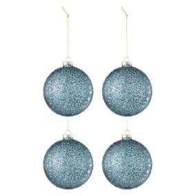 Lot de 4 Boules de Noël "Perla" 10cm Bleu