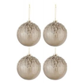 Lot de 4 Boules de Noël "Perles Pailletées" 12cm Gris