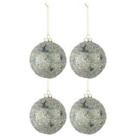 Lot de 4 Boules de Noël "Pierres" 10cm Gris & Vert