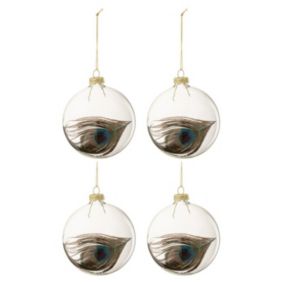 Lot de 4 Boules de Noël "Plumes" 10cm Transparent